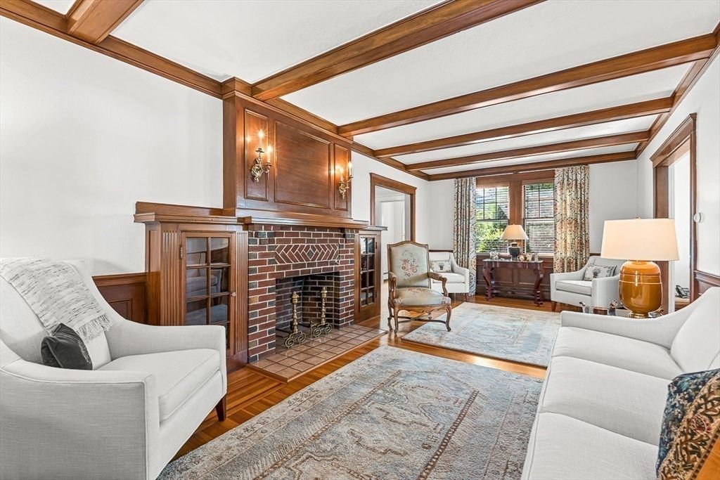 Fireplace, Interior, Living room, Wooden Beams, Wood Texture Flooring