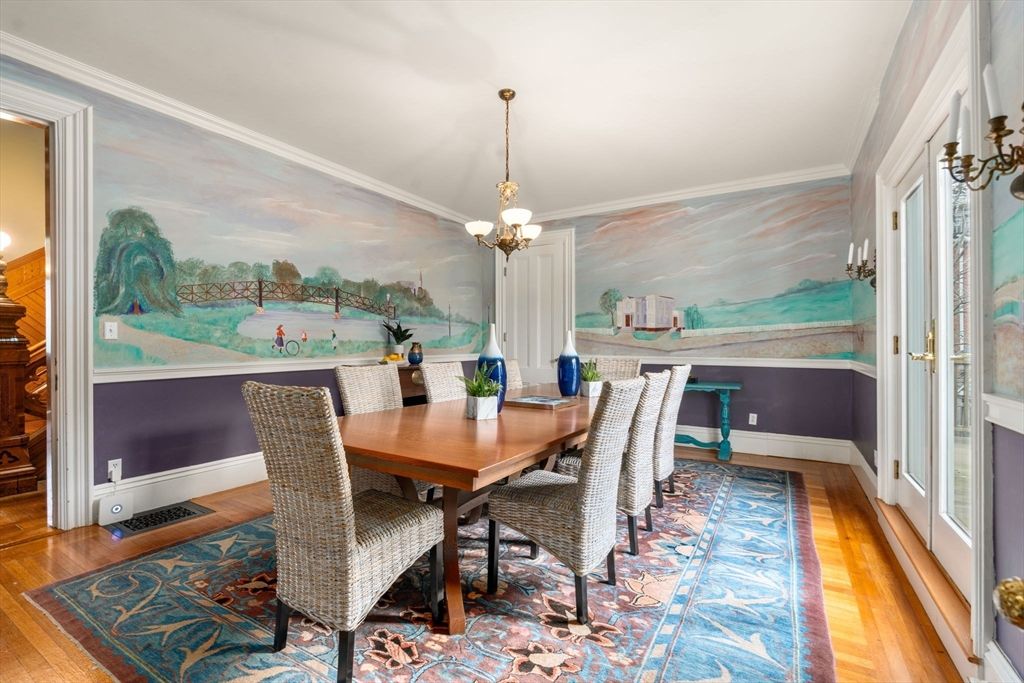 Chandelier, Dining room, Interior, Pendant Lights, Wood Texture Flooring