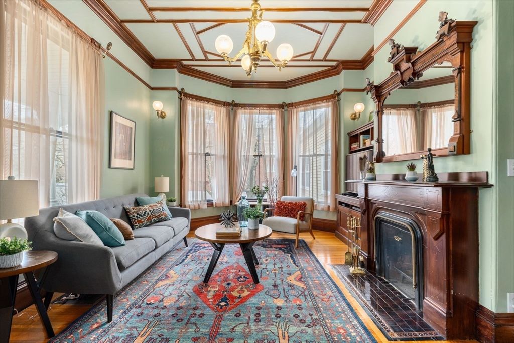 Chandelier, Fireplace, Interior, Living room, Wood Texture Flooring