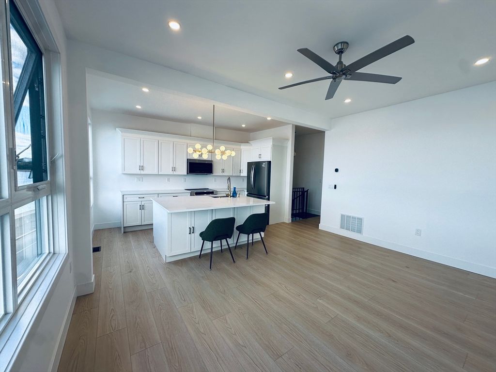 Interior, Kitchen, Pendant Lights, Recessed Lighting, Wood Texture Flooring