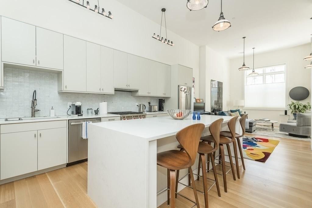 Interior, Kitchen, Pendant Lights, Stainless Steel Appliances, Wood Texture Flooring