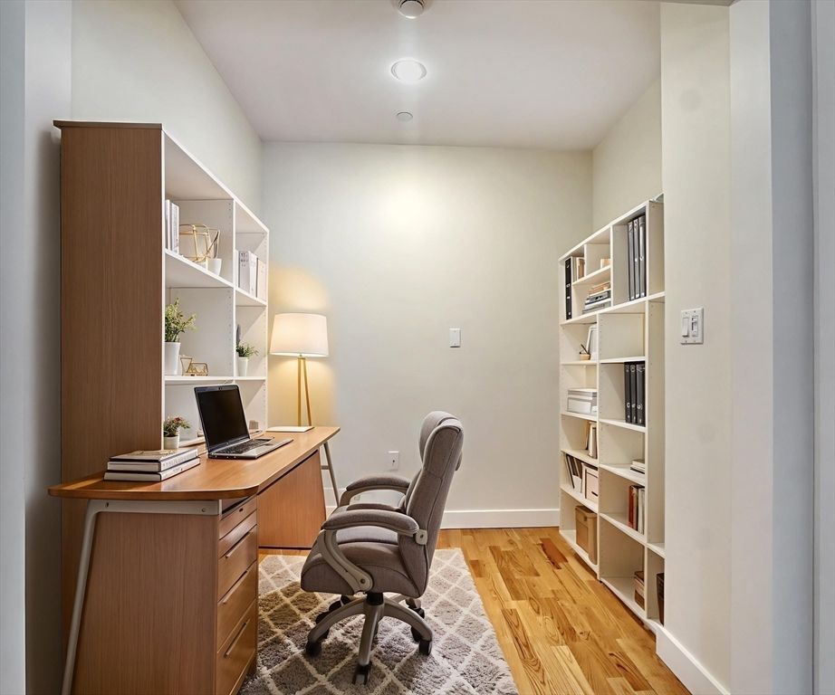 Home Office, Interior, Recessed Lighting, Wood Texture Flooring