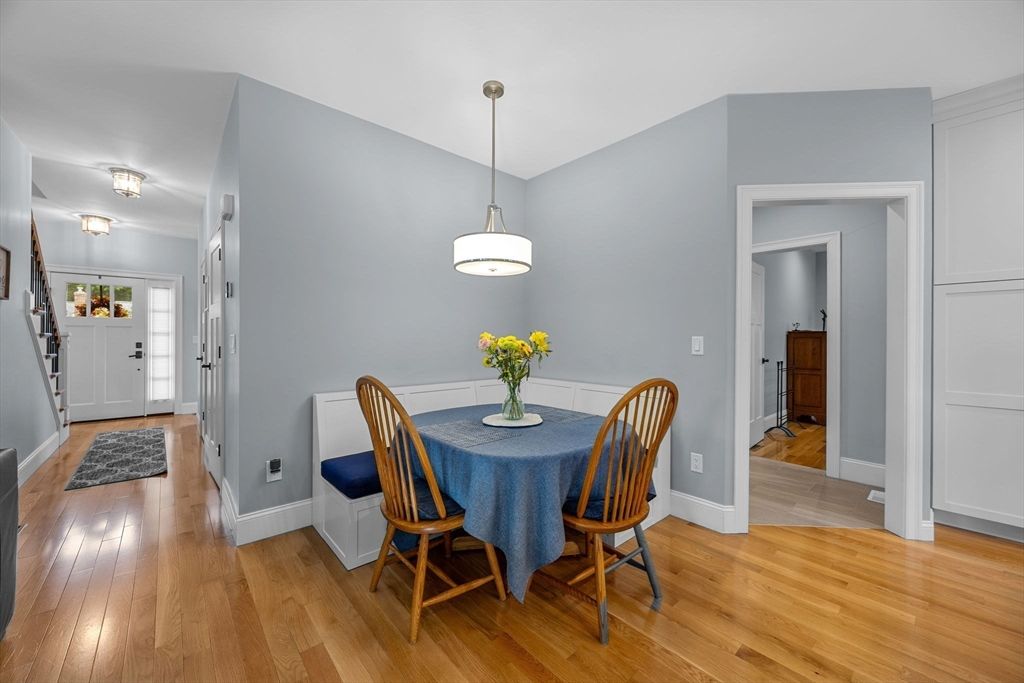 Dining room, Interior, Pendant Lights, Wood Texture Flooring