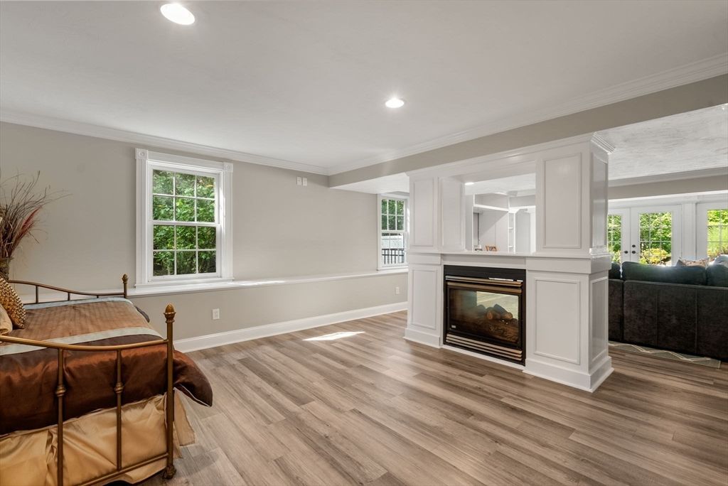 Fireplace, Interior, Recessed Lighting, Wood Texture Flooring