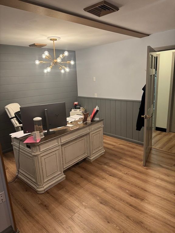 Home Office, Interior, Pendant Lights, Wood Texture Flooring