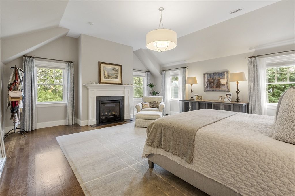 Bedroom, Fireplace, Interior, Wood Texture Flooring