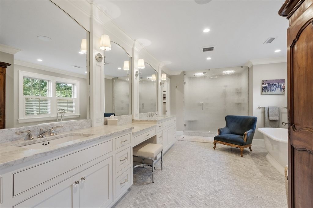 Bathroom, Dual Sink Vanities, Free Standing Baths, Glass Shower, Interior, Recessed Lighting
