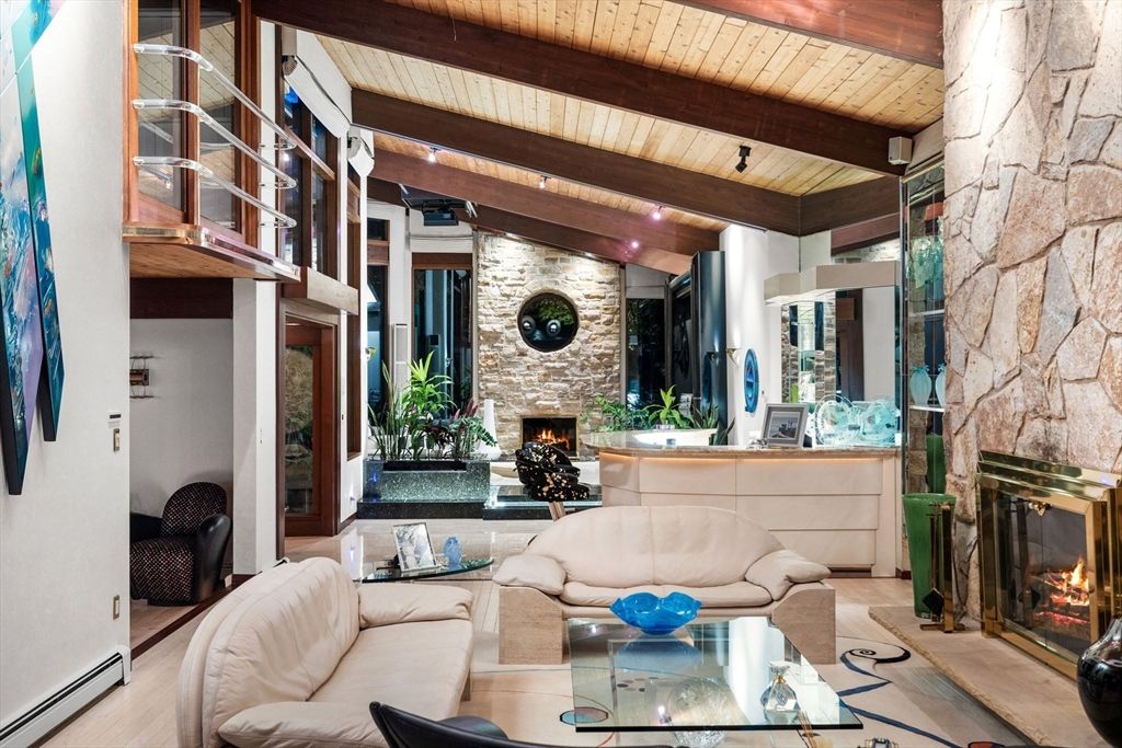 Fireplace, Interior, Living room, Stone Walls, Wooden Beams, Wooden Ceilings, Wood Texture Flooring