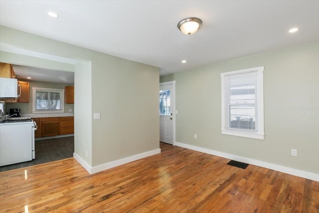 Empty room, Interior, Kitchen, Recessed Lighting, Wood Texture Flooring