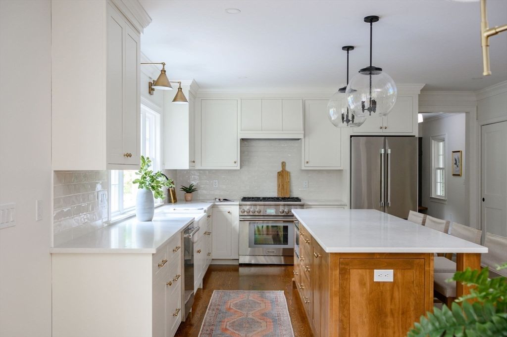 Interior, Kitchen, Pendant Lights, Stainless Steel Appliances, Wood Texture Flooring