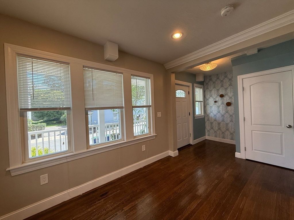 Empty room, Interior, Recessed Lighting, Stone Walls, Wood Texture Flooring