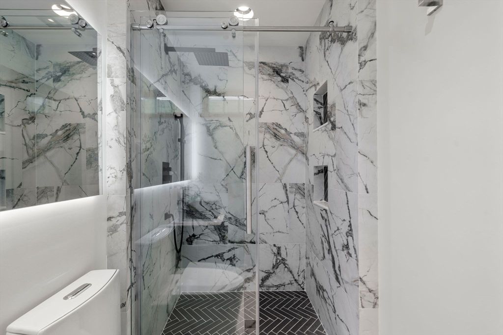 Bathroom, Glass Shower, Interior, Marble Walls