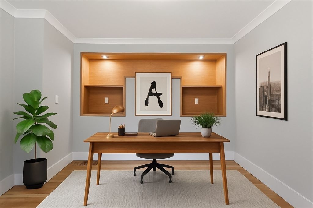 Home Office, Interior, Recessed Lighting, Wood Texture Flooring