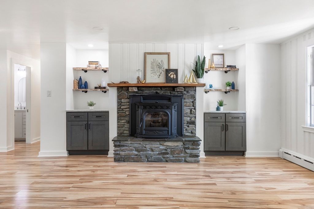 Fireplace, Interior, Recessed Lighting, Wood Texture Flooring