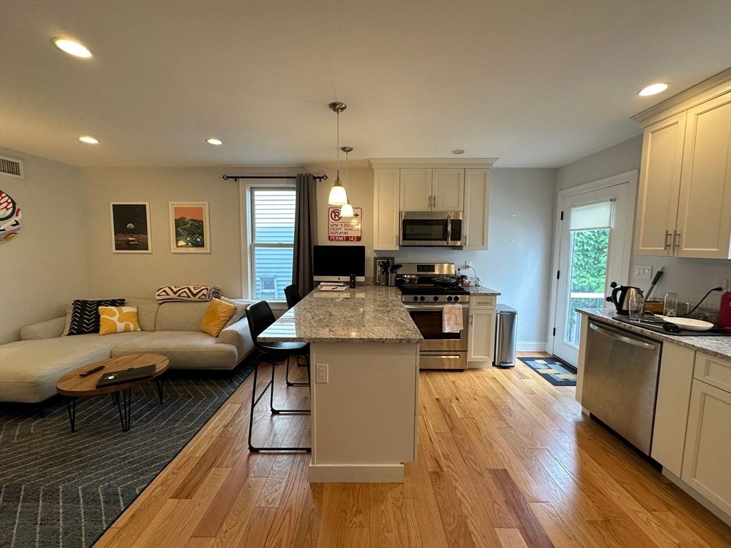 Interior, Kitchen, Living room, Pendant Lights, Recessed Lighting, Stainless Steel Appliances, Wood Texture Flooring