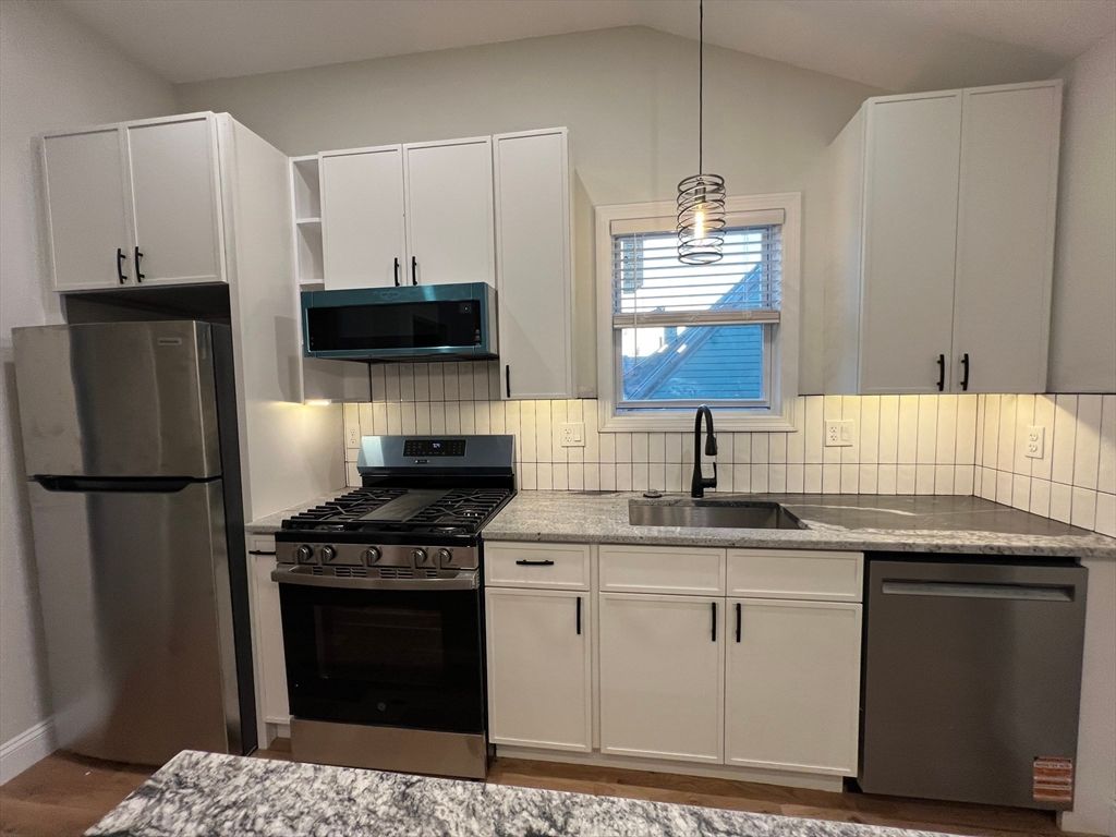 Interior, Kitchen, Pendant Lights, Stainless Steel Appliances, Wood Texture Flooring