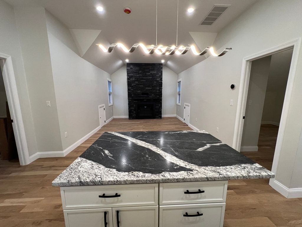 Fireplace, Interior, Recessed Lighting, Wood Texture Flooring