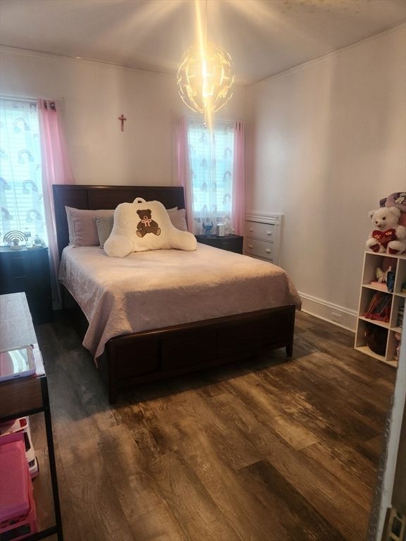 Bedroom, Chandelier, Interior, Wood Texture Flooring