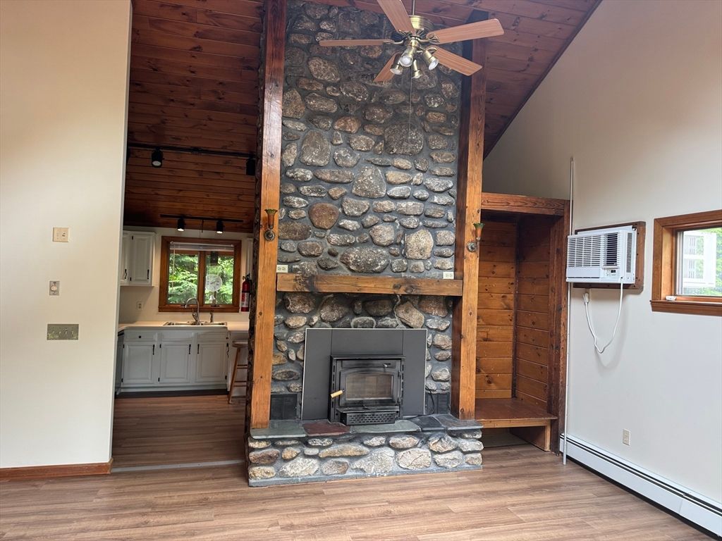 Fireplace, Interior, Stone Walls, Wooden Ceilings, Wood Texture Flooring, Wooden Walls
