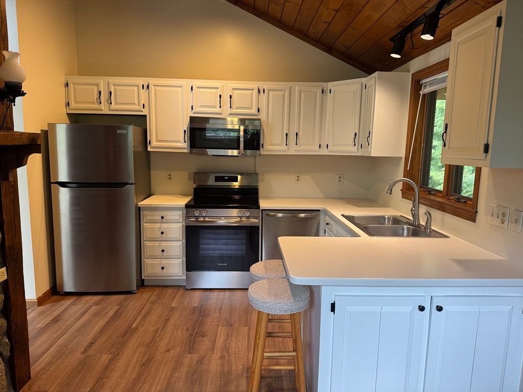Interior, Kitchen, Stainless Steel Appliances, Wooden Ceilings, Wood Texture Flooring