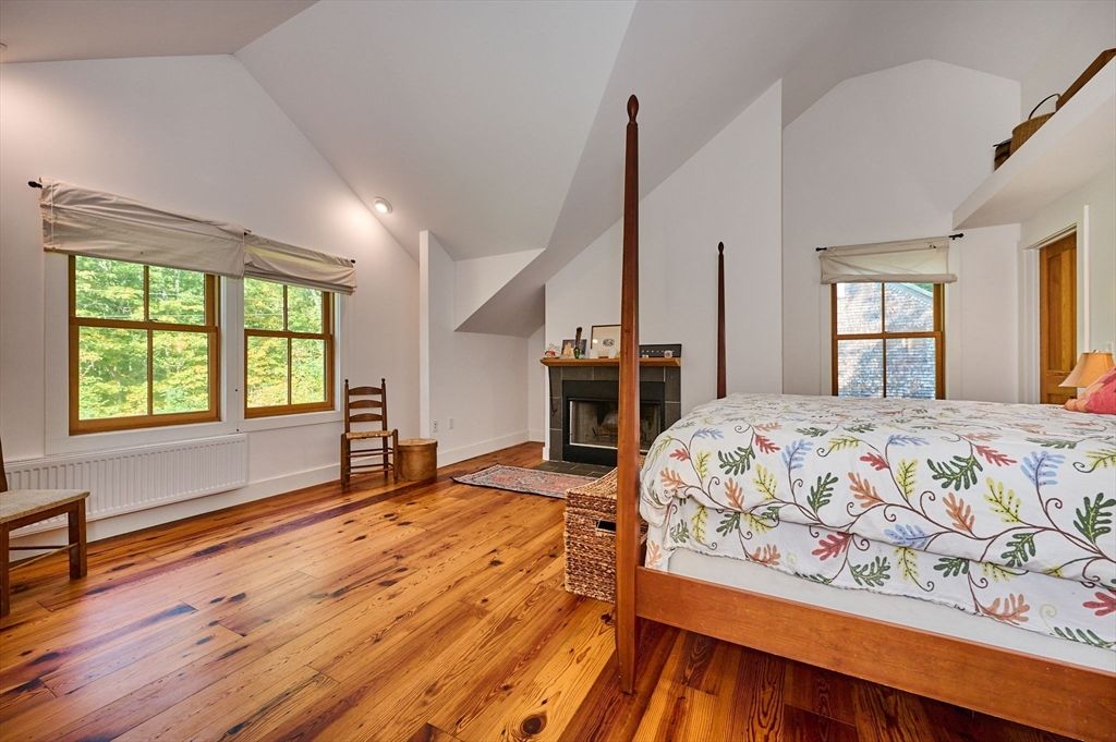 Bedroom, Fireplace, Interior, Wood Texture Flooring