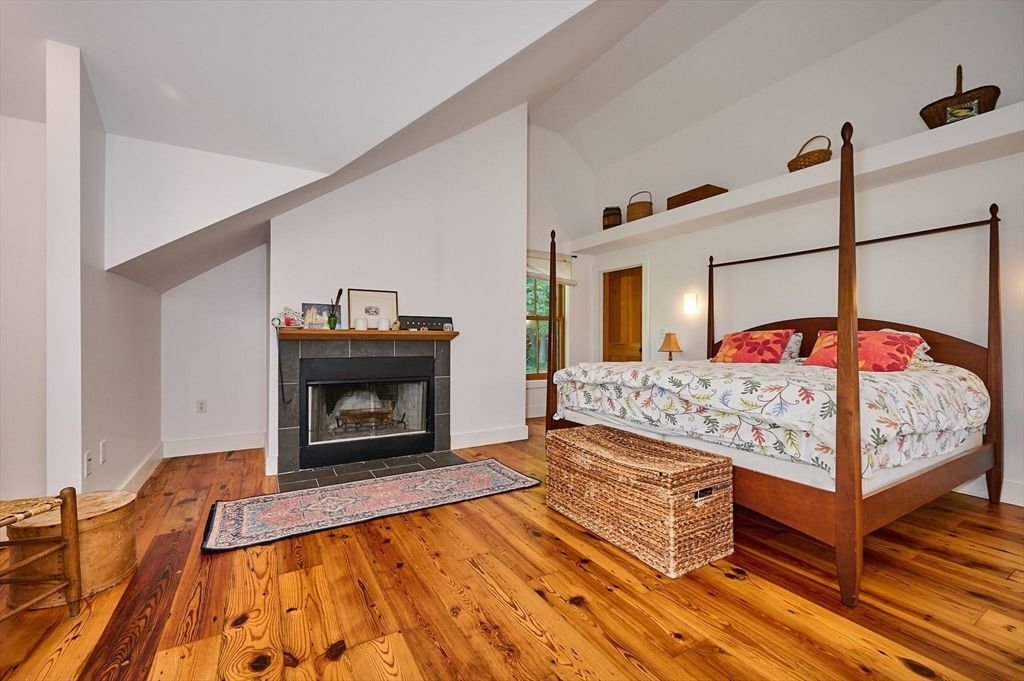 Bedroom, Fireplace, Interior, Wood Texture Flooring