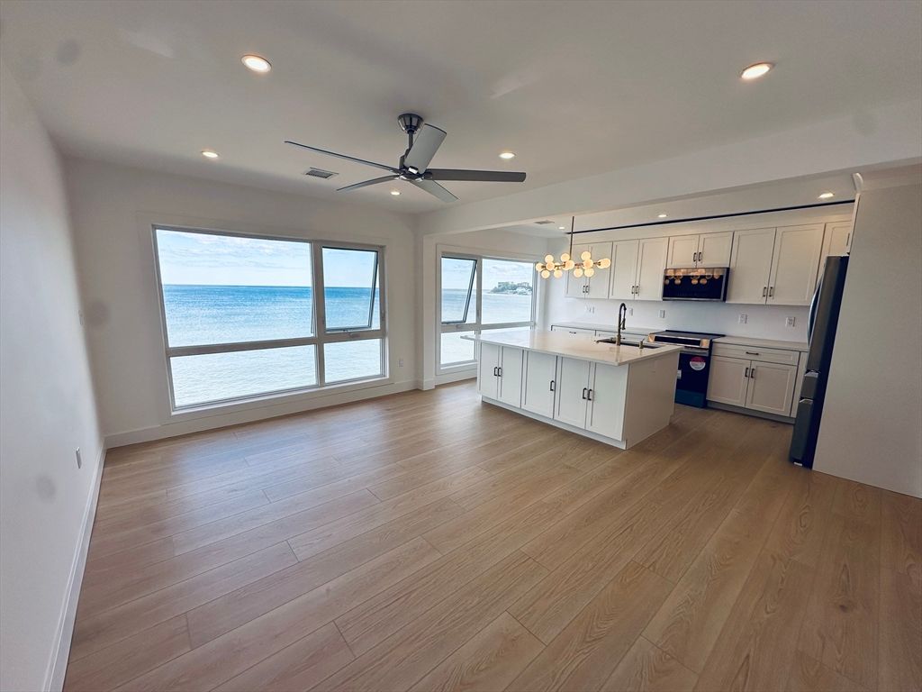 Chandelier, Interior, Kitchen, Pendant Lights, Recessed Lighting, Water, Wood Texture Flooring