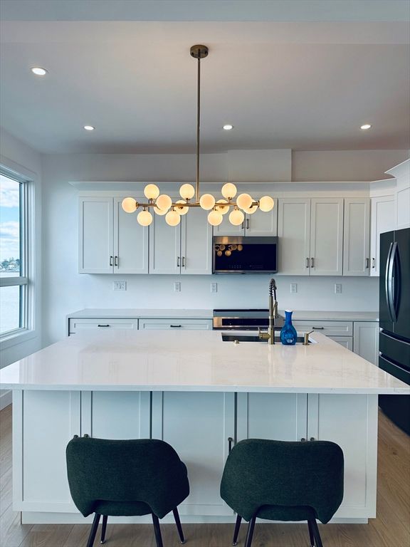 Interior, Kitchen, Pendant Lights, Recessed Lighting, Wood Texture Flooring