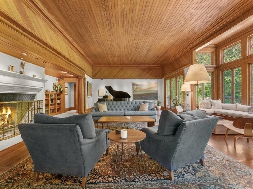 Fireplace, Interior, Living room, Piano, Wooden Ceilings, Wood Texture Flooring