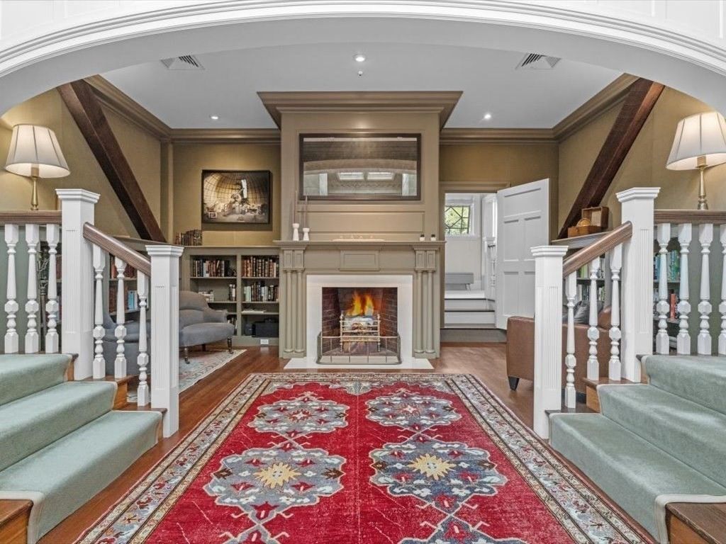 Fireplace, Interior, Recessed Lighting, Wood Texture Flooring