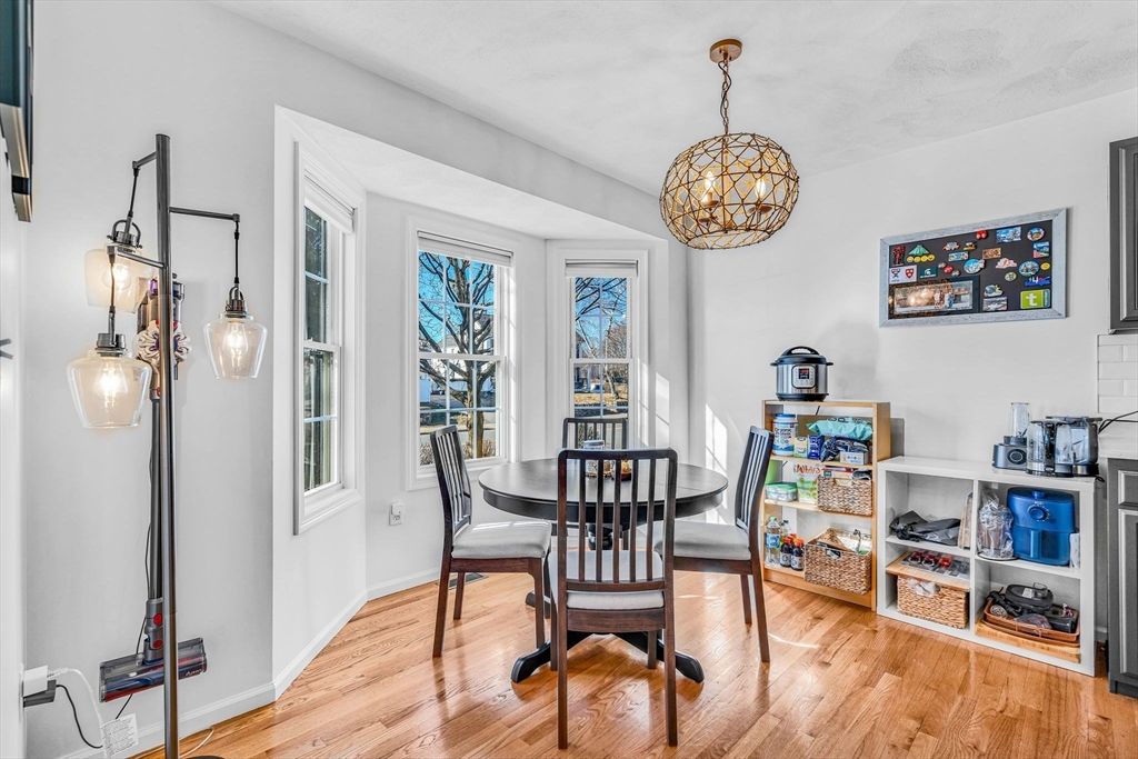 Dining room, Interior, Pendant Lights, Wood Texture Flooring