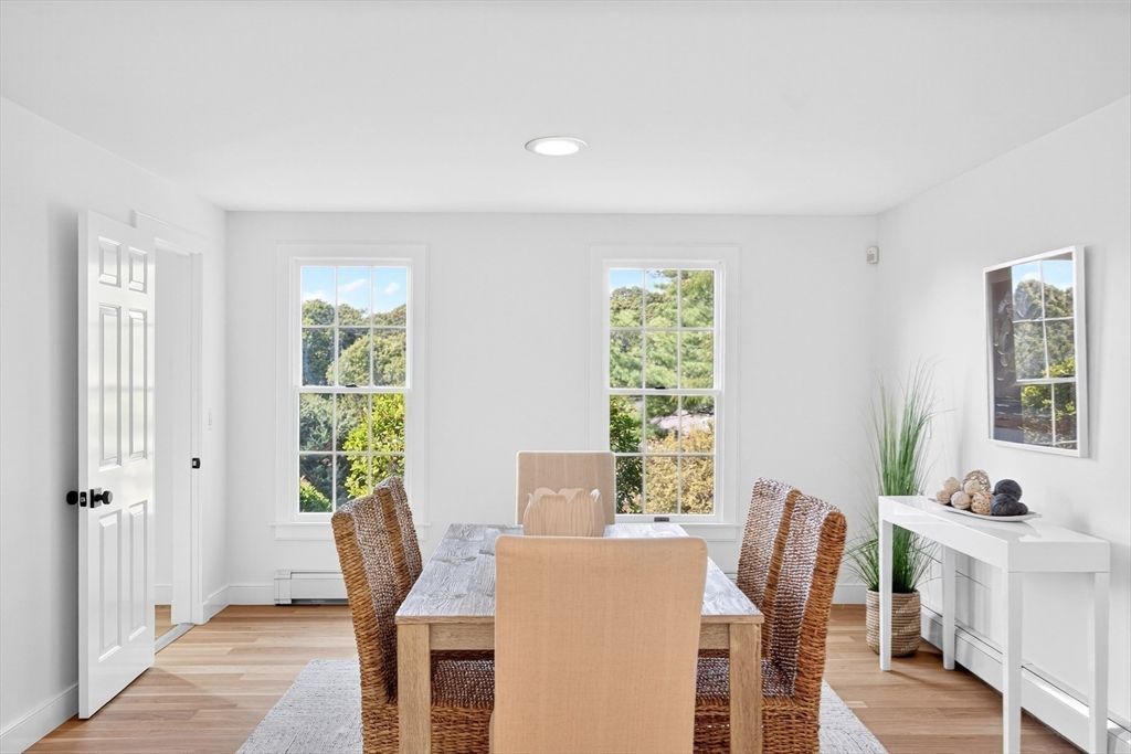 Dining room, Interior, Recessed Lighting, Wood Texture Flooring