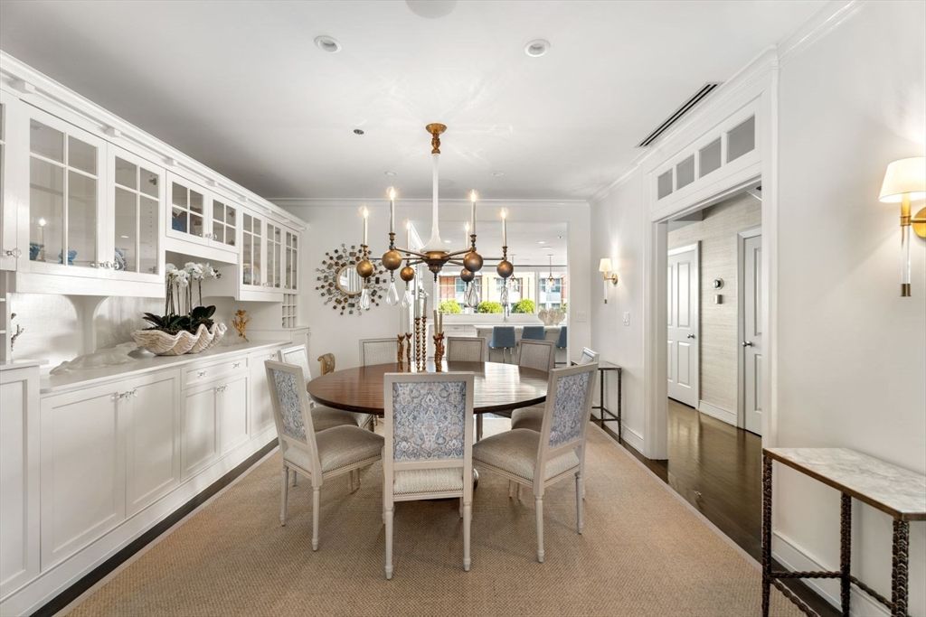 Dining room, Interior, Kitchen, Pendant Lights, Recessed Lighting, Wood Texture Flooring