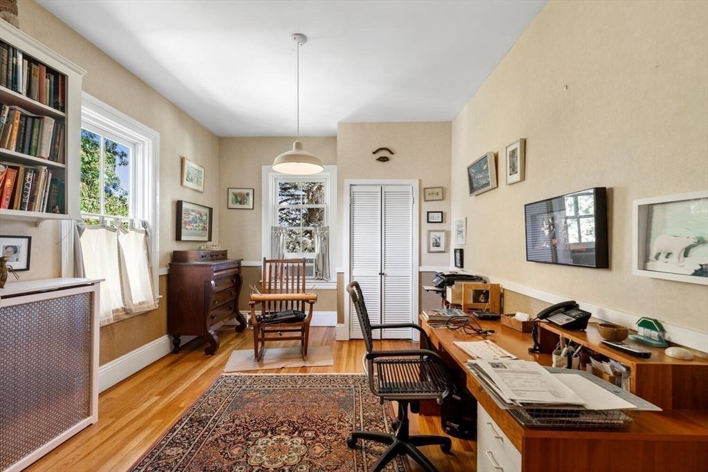 Home Office, Interior, Pendant Lights, Wood Texture Flooring