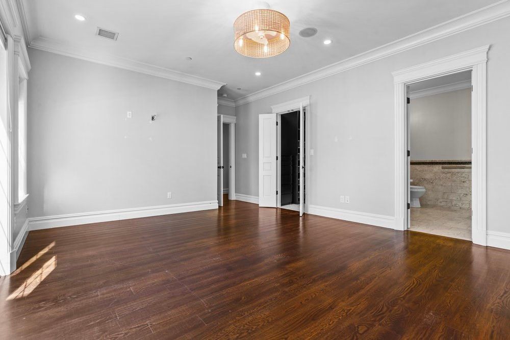 Bathroom, Empty room, Interior, Recessed Lighting, Wood Texture Flooring