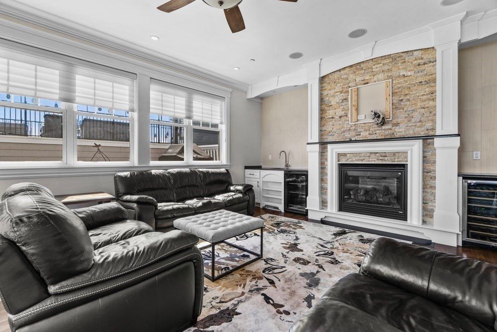 Fireplace, Interior, Living room, Recessed Lighting, Stone Walls
