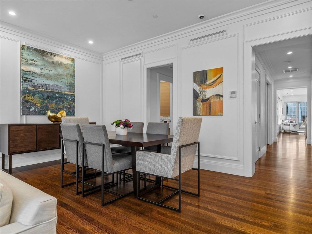Dining room, Interior, Recessed Lighting, Wood Texture Flooring