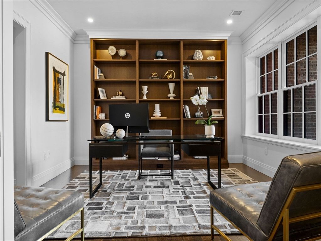 Home Office, Interior, Recessed Lighting, Wood Texture Flooring