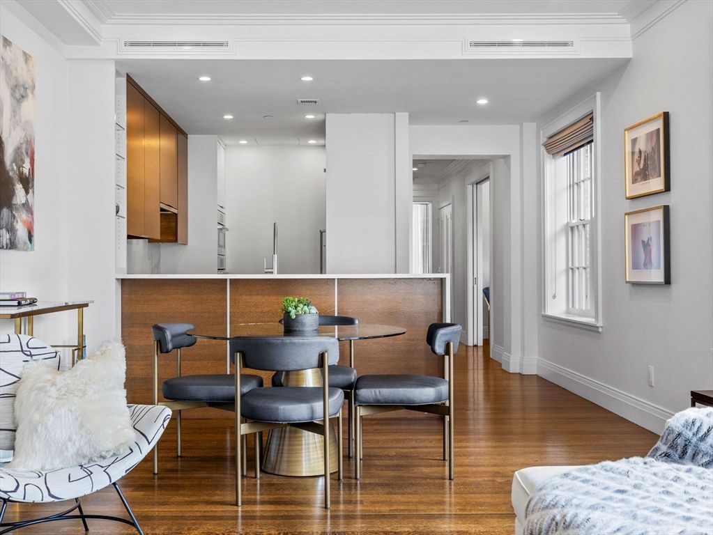 Dining room, Interior, Recessed Lighting, Wood Texture Flooring