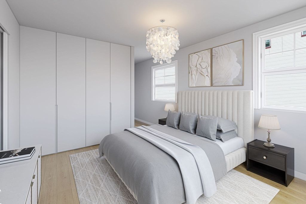 Bedroom, Chandelier, Interior, Wood Texture Flooring