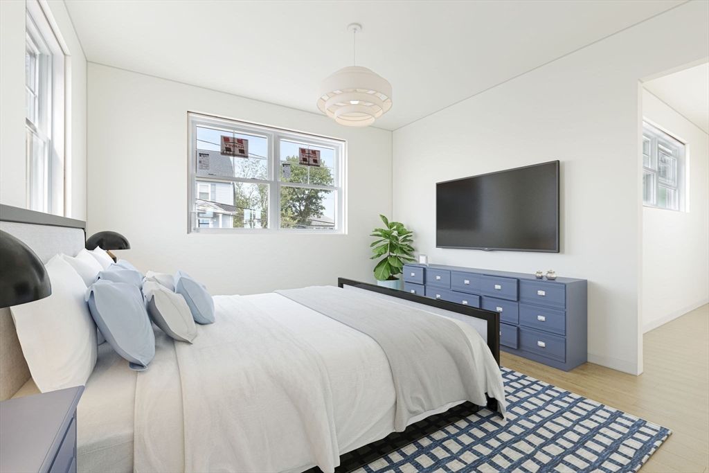 Bedroom, Interior, Pendant Lights, Wood Texture Flooring