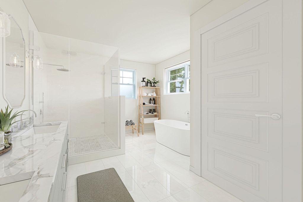 Bathroom, Free Standing Baths, Glass Shower, Interior, Marble