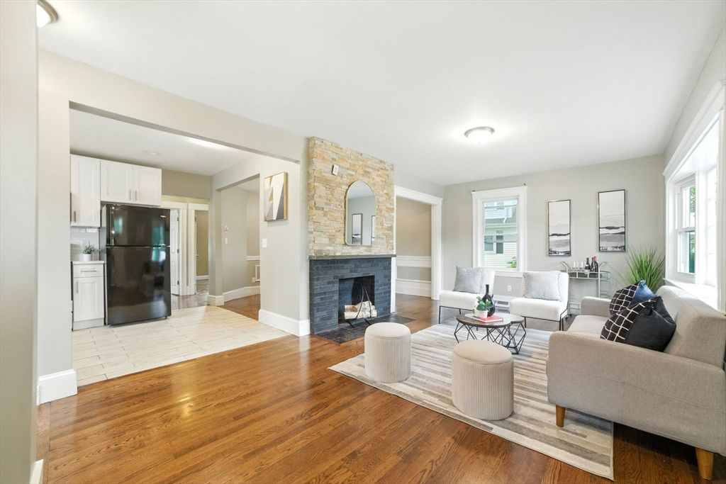 Fireplace, Interior, Living room, Stone Walls, Wood Texture Flooring