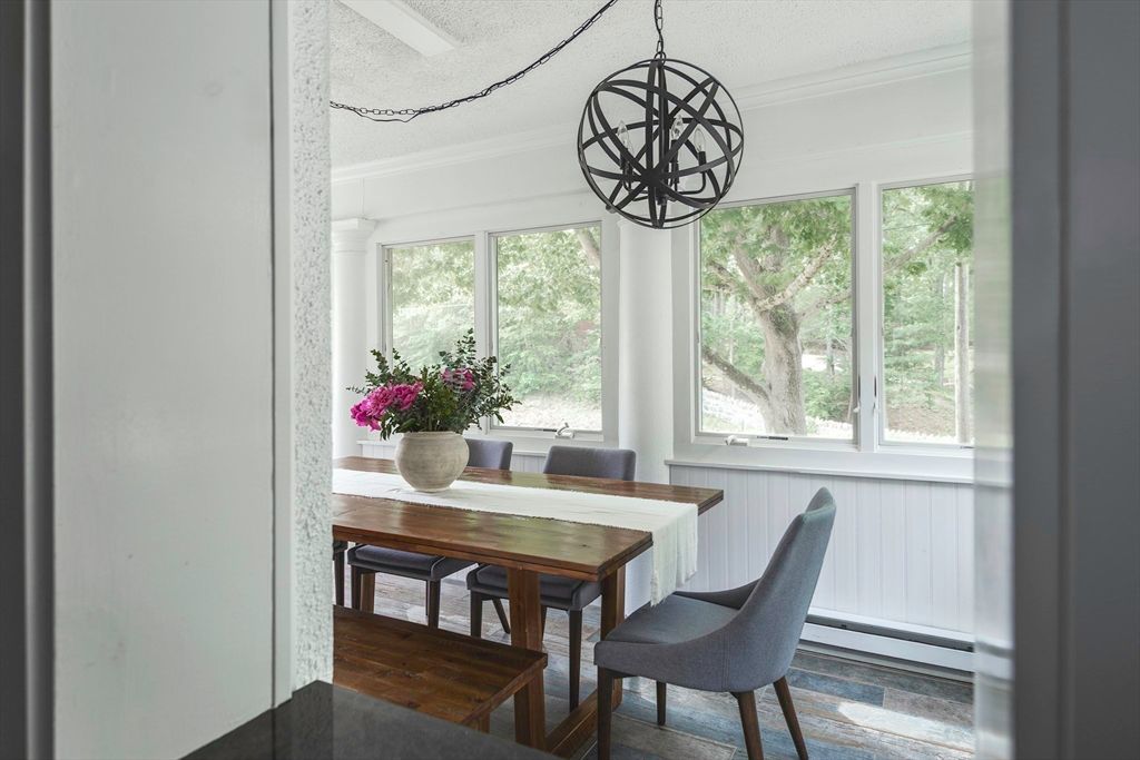 Dining room, Interior, Pendant Lights, Wood Texture Flooring