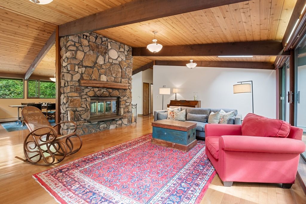 Fireplace, Interior, Living room, Stone Walls, Wooden Beams, Wooden Ceilings, Wood Texture Flooring
