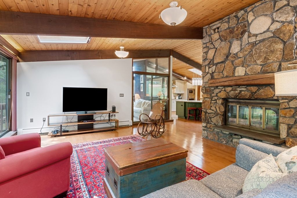 Fireplace, Interior, Living room, Stone Walls, Wooden Beams, Wooden Ceilings, Wood Texture Flooring