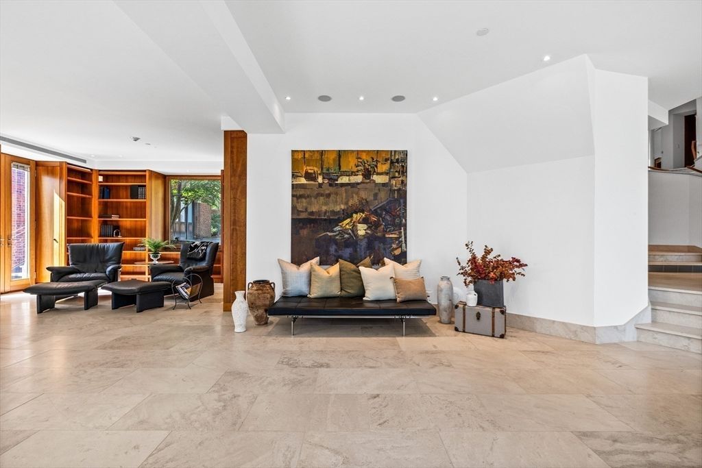 Fireplace, Interior, Living room, Marble, Recessed Lighting