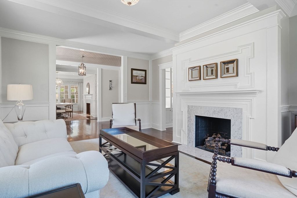 Fireplace, Interior, Living room, Pendant Lights, Wood Texture Flooring