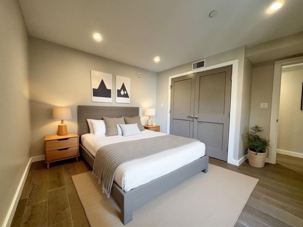 Bedroom, Interior, Recessed Lighting, Wood Texture Flooring