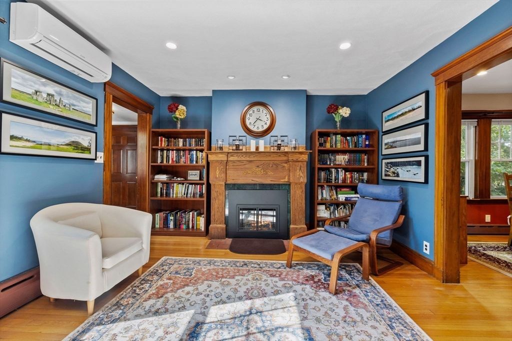 Fireplace, Interior, Recessed Lighting, Wood Texture Flooring
